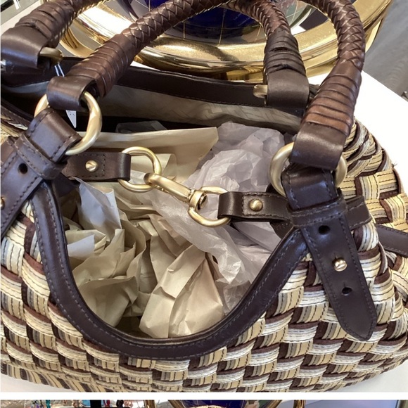 SOLD:  COLE HAAN Genevieve Woven Triangle Hobo Shoulder Handbag Tote 19" Silk - Picture 7 of 13